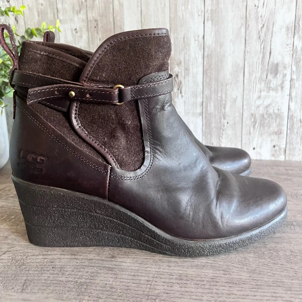 UGG Emalie Wedge Leather Ankle Boot Size 8 - Picture 4 of 6